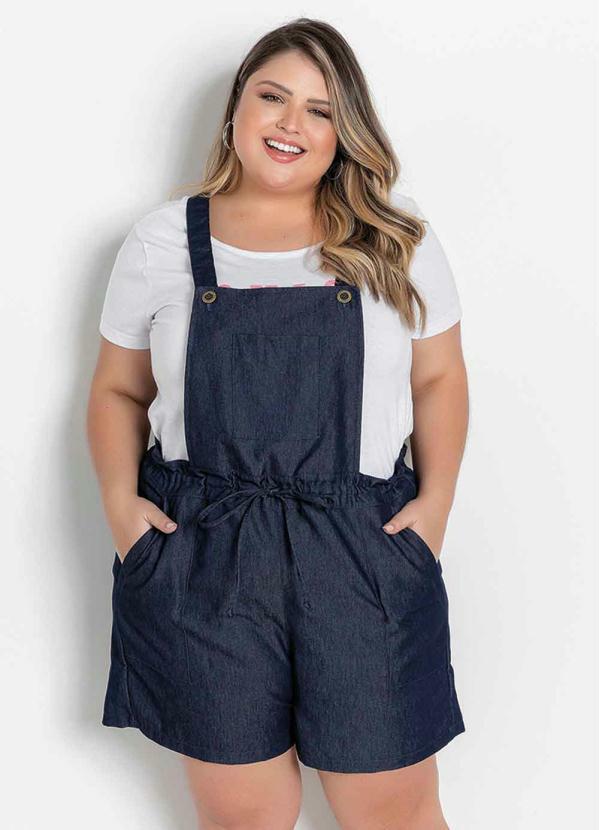 Jardineira (Jeans) com Bolsos Plus Size