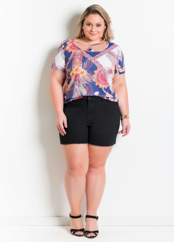 short jeans preto desfiado plus size
