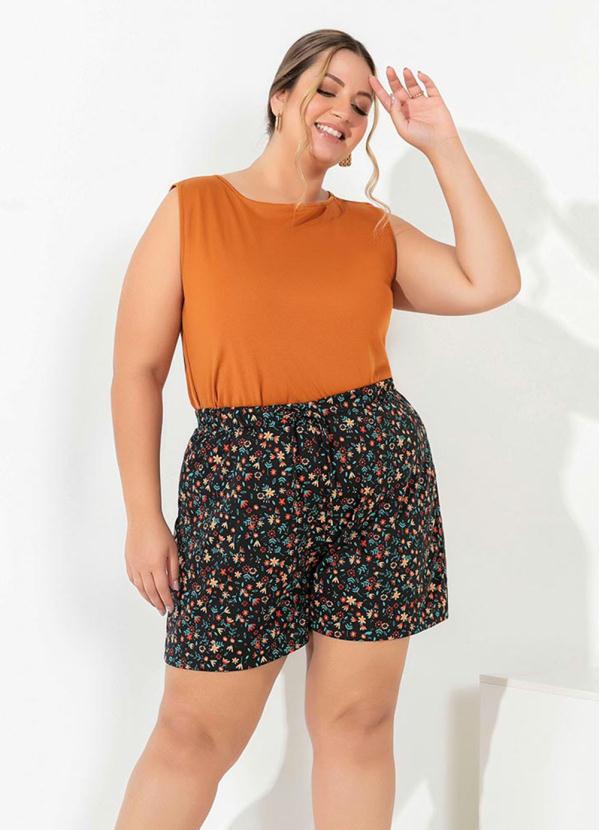 Short (Floral Preto) com Amarra��o Plus Size