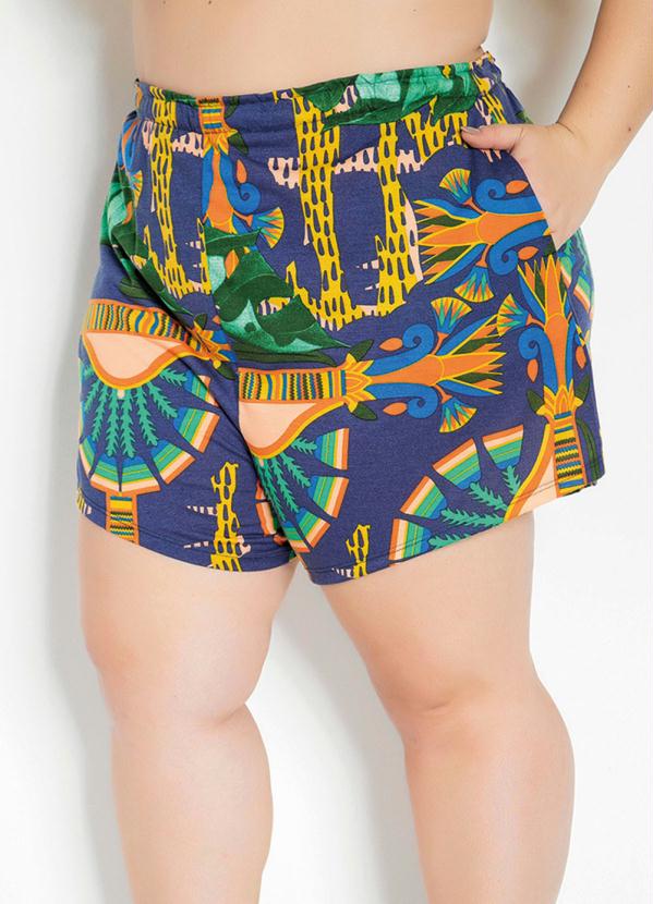 Short (Folhagem e Étnico) com Bolsos Plus Size Short (Folhagem e Étnico) com Bolsos Plus Size