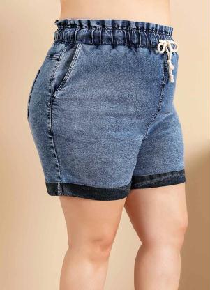Short Jeans Plus Size (Azul Escuro) com Cordão Short Jeans Plus Size (Azul Escuro) com Cordão