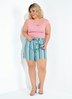 Short (Listrado) com Amarra��o Plus Size
