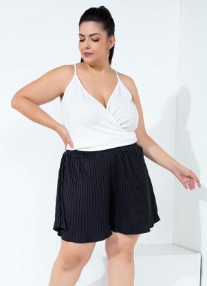 Short Plissado (Preto) Plus Size