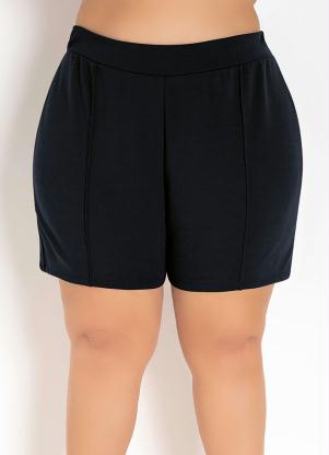 Short (Preto) com Textura e Vinco Plus Size