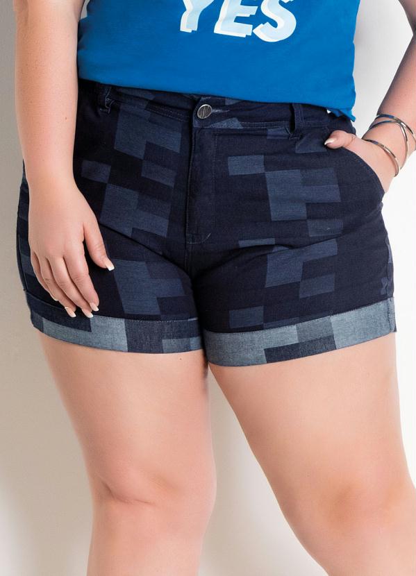Shorts (Jeans) Efeito Patchwork Plus Size