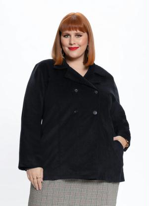 Sobretudo Plus Size com Bot�es (Preto)
