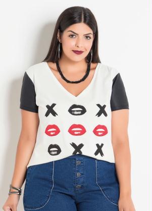 Blusa (Off White e Preta) Plus Size com Estampa Blusa (Off White e Preta) Plus Size com Estampa