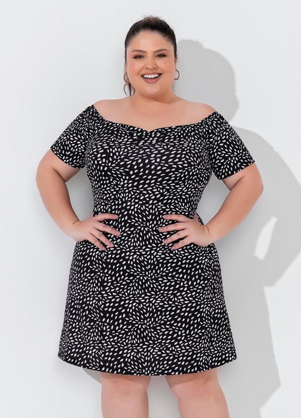 Vestido (Abstrato Preto) Ombro a Ombro Plus Size Vestido (Abstrato Preto) Ombro a Ombro Plus Size