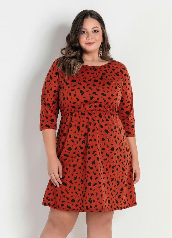Vestido (Animal Print) Mangas 3/4 Plus Size Vestido (Animal Print) Mangas 3/4 Plus Size