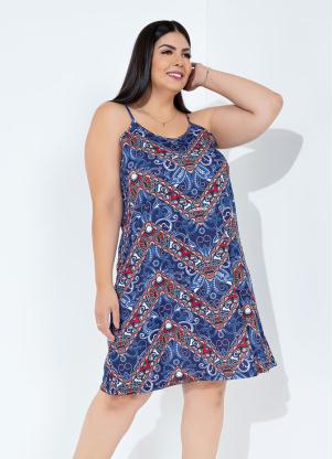Vestido (Arabescos Azul) de Alcinhas Plus Size Vestido (Arabescos Azul) de Alcinhas Plus Size