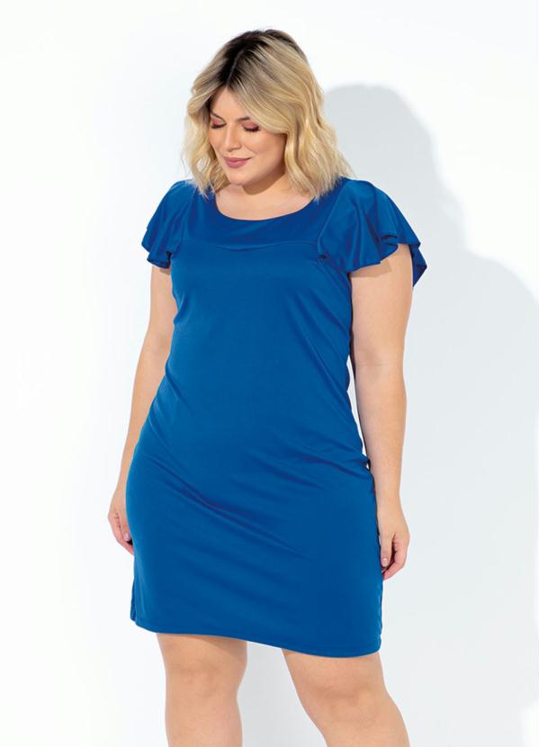 Vestido (Azul) com Babado Plus Size