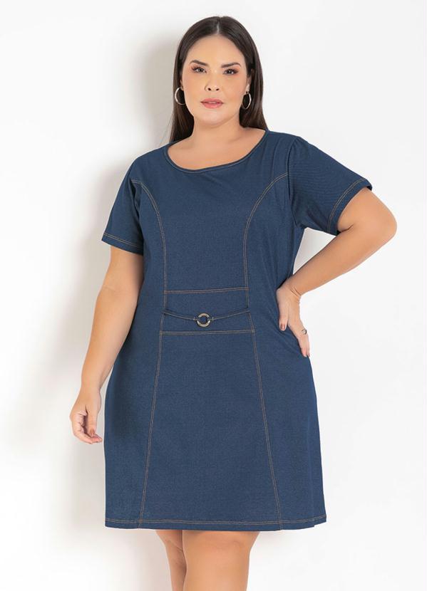 Vestido (Azul Jeans) com Fivela Plus Size Vestido (Azul Jeans) com Fivela Plus Size