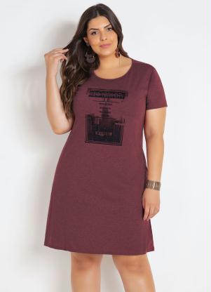 Vestido (Bord� Mesclado) Plus Size com Estampa
