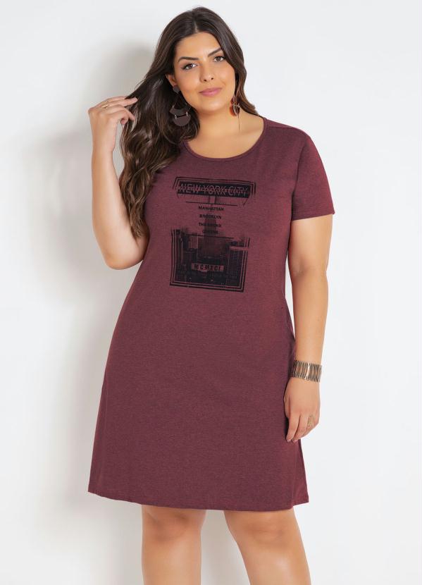 Vestido (Bord� Mesclado) Plus Size com Estampa