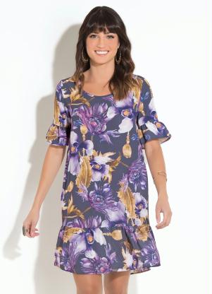 Vestido Cl�ssico Quintess (Floral) com Babado