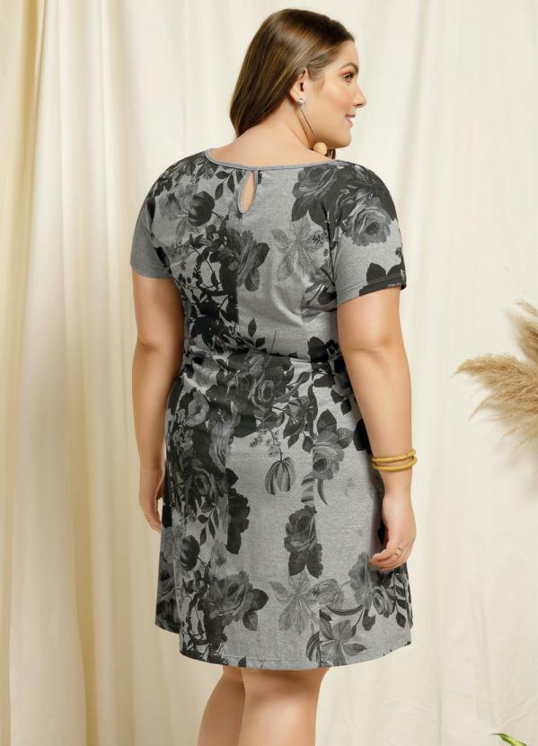 Vestido com Gota Floral Preto Plus Size - Marguerite