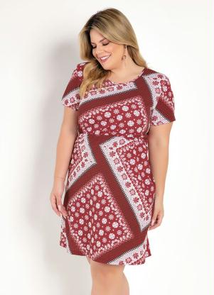 Vestido Curto (Arabescos Vermelho) Plus Size
