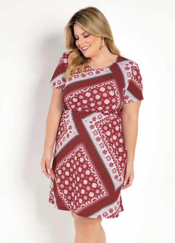 Vestido Curto (Arabescos Vermelho) Plus Size