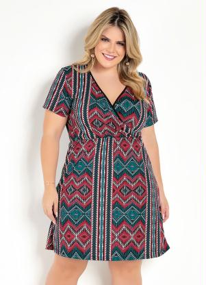 Vestido Curto (�tnico) Transpassado Plus Size