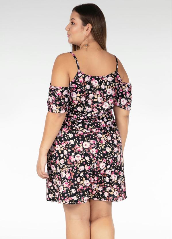 vestido floral curto plus size