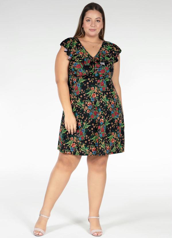 vestido floral curto plus size