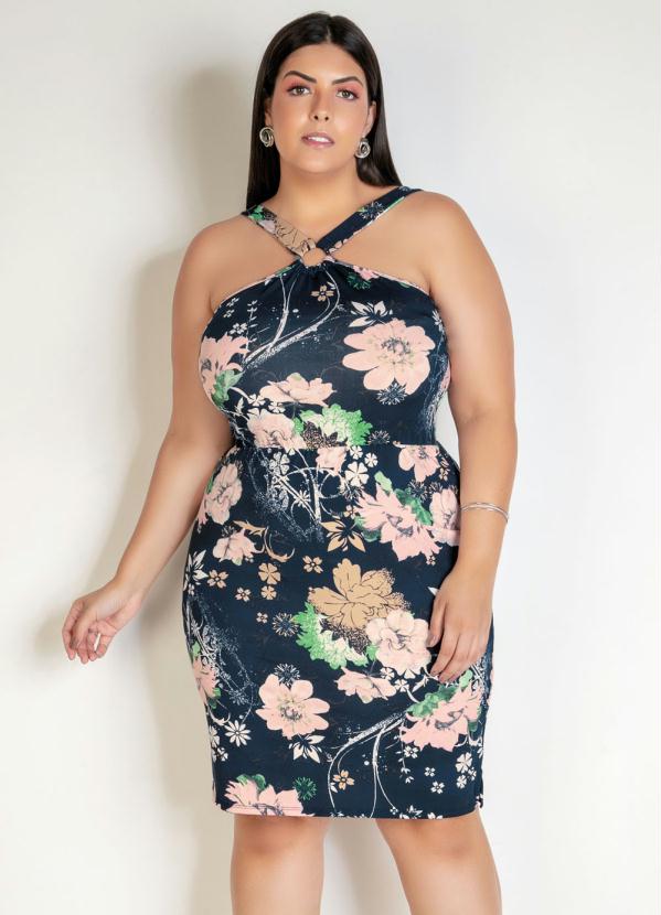 vestido florido curto plus size