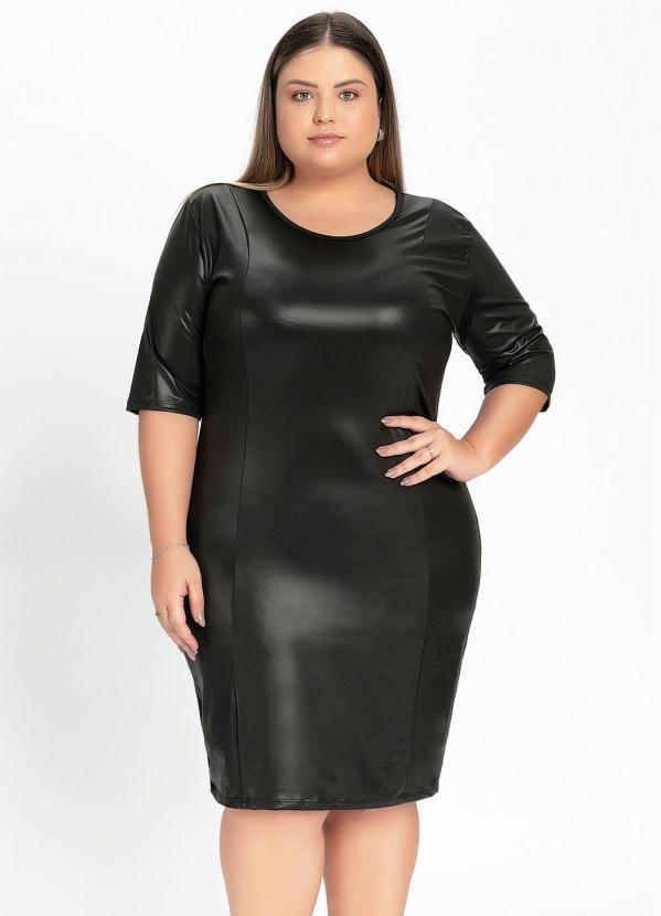 Vestido Curto (Preto) em Cirrê Plus Size Vestido Curto (Preto) em Cirrê Plus Size