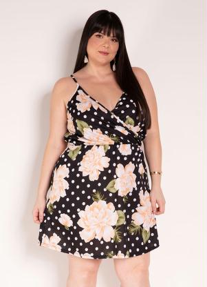 Vestido de Al�as (Floral e Po� Preto) Plus Size