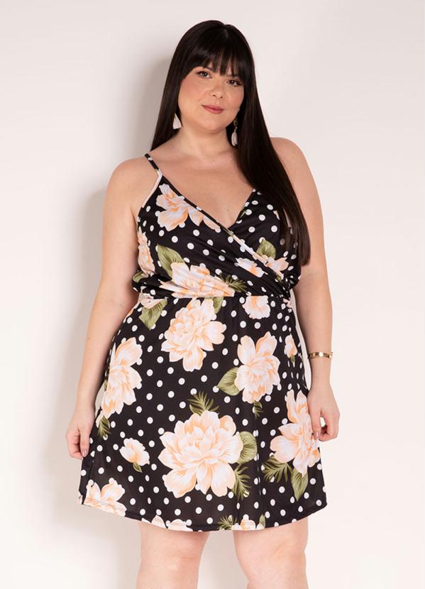 Vestido de Al�as (Floral e Po� Preto) Plus Size