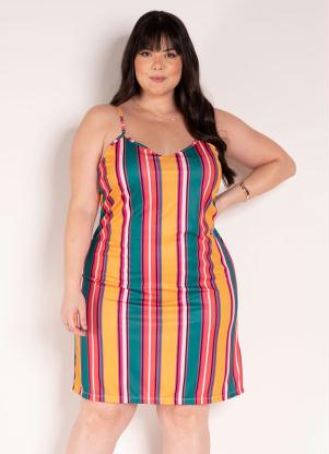 Vestido de Al�as (Listrado Colorido) Plus Size