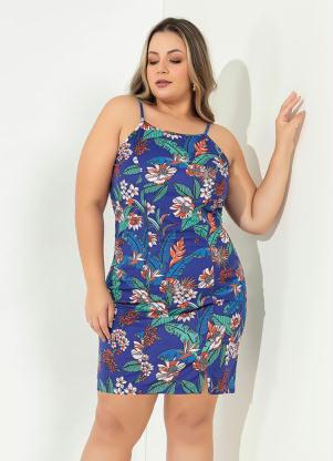 Vestido (Floral Azul) com Alcinhas Plus Size