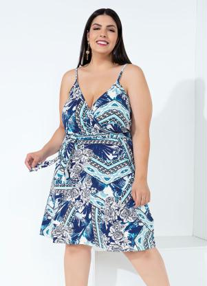 Vestido (Floral Azul) com Faixa Grátis Plus Size Vestido (Floral Azul) com Faixa Grátis Plus Size