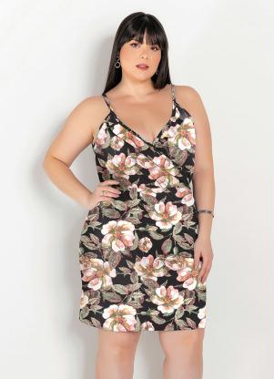 Vestido (Floral) com Decote Transpassado Plus Size