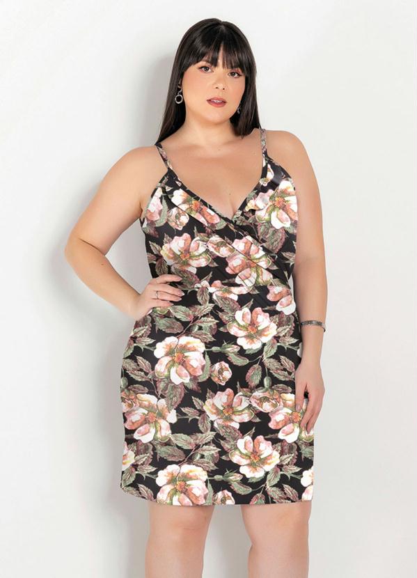 Vestido (Floral) com Decote Transpassado Plus Size