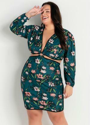 Vestido (Floral) com Recorte Vazado Plus Size