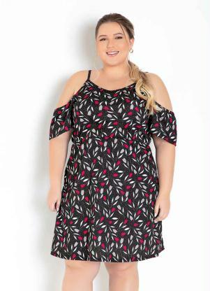 Vestido (Floral Preto) com Alcinhas Plus Size