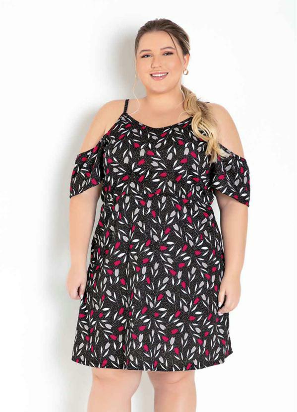 Vestido (Floral Preto) com Alcinhas Plus Size