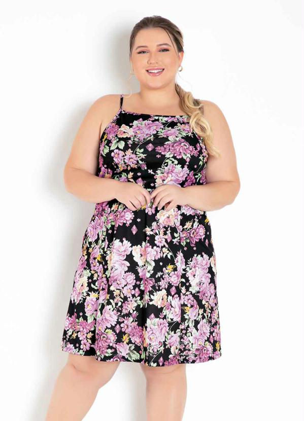 Vestido (Floral Preto) de Alcinha Plus Size Vestido (Floral Preto) de Alcinha Plus Size