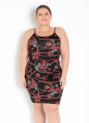 Vestido (Floral Preto) Tubinho de Al�as Plus Size