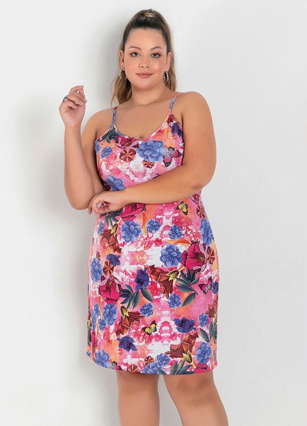 Vestido (Floral Rosa) Evas� com Al�as Plus Size