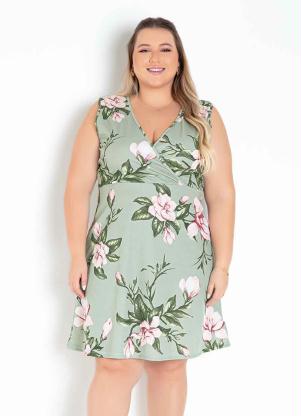 Vestido (Floral Verde) com Transpasse Plus Size