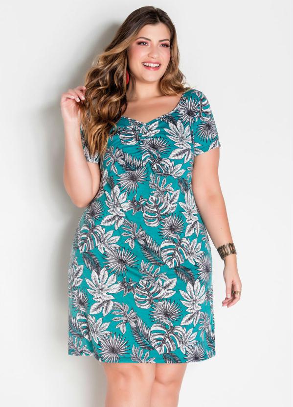 Vestido (Folhagem) Plus Size com Franzido