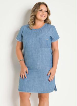 Vestido (Jeans) Plus Size Sawary com Desfiados