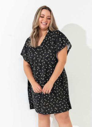 Vestido Kaftan (Floral Preto) Plus Size Vestido Kaftan (Floral Preto) Plus Size