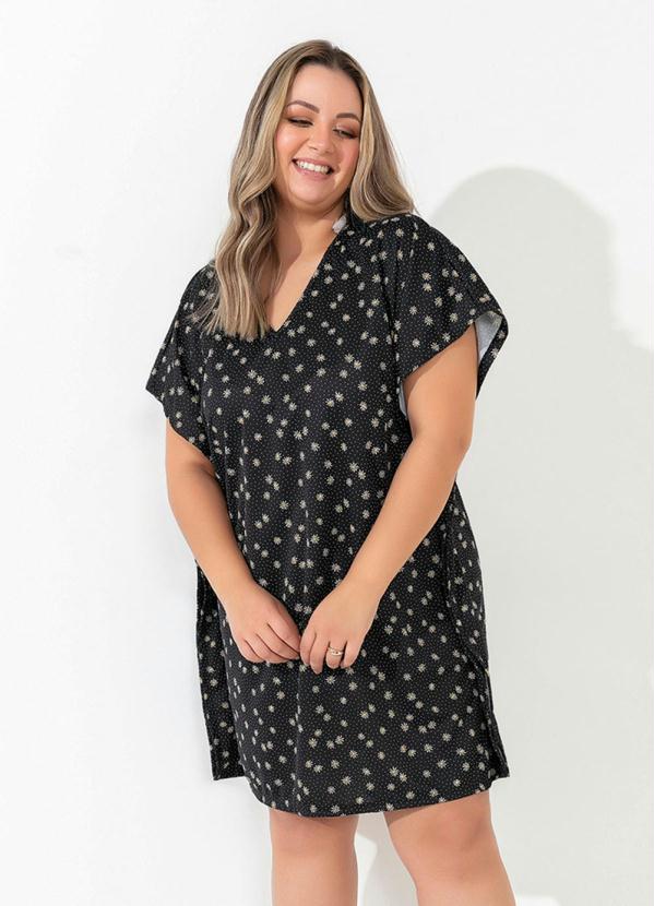 Vestido Kaftan (Floral Preto) Plus Size Vestido Kaftan (Floral Preto) Plus Size