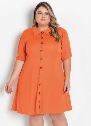 Vestido (Laranja) Fechamento em Botões Plus Size Vestido (Laranja) Fechamento em Botões Plus Size