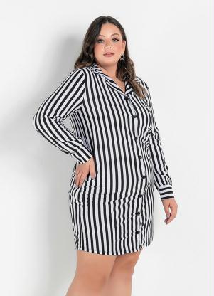 Vestido (Listrado) Chemise com Bot�es Plus Size