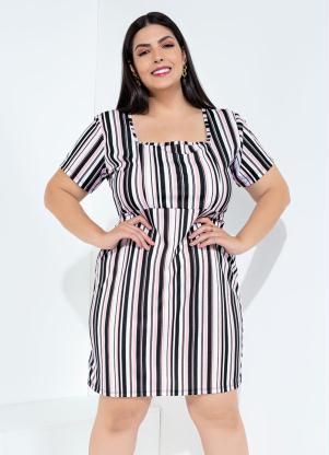 Vestido (Listrado) com Decote Quadrado Plus Size Vestido (Listrado) com Decote Quadrado Plus Size