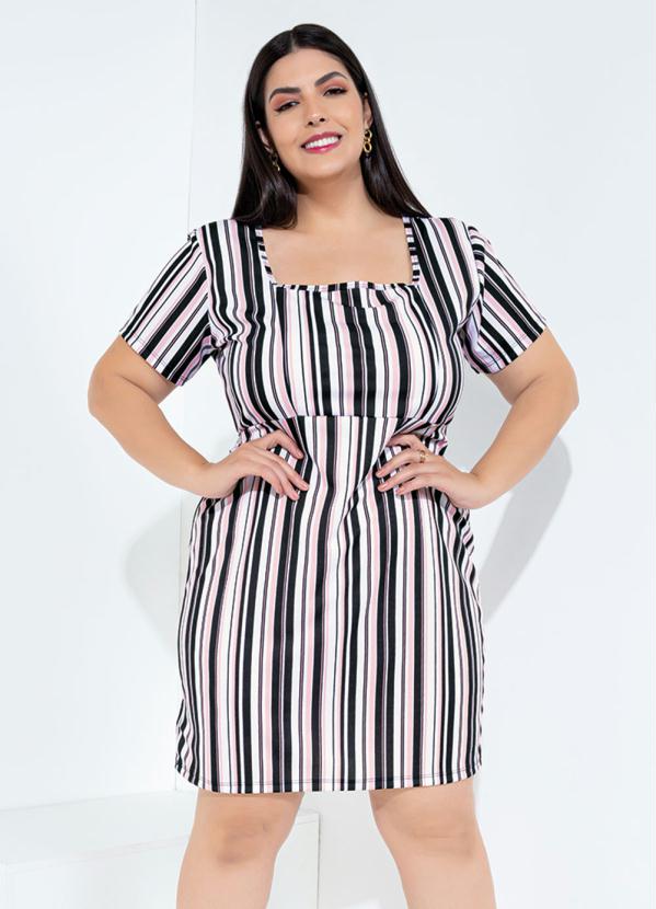 Vestido (Listrado) com Decote Quadrado Plus Size Vestido (Listrado) com Decote Quadrado Plus Size