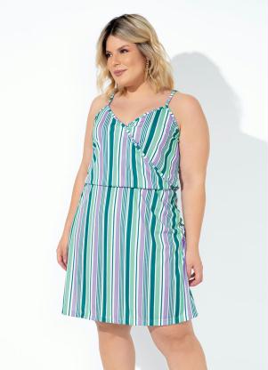 Vestido (Listrado) Decote Transpassado Plus Size Vestido (Listrado) Decote Transpassado Plus Size
